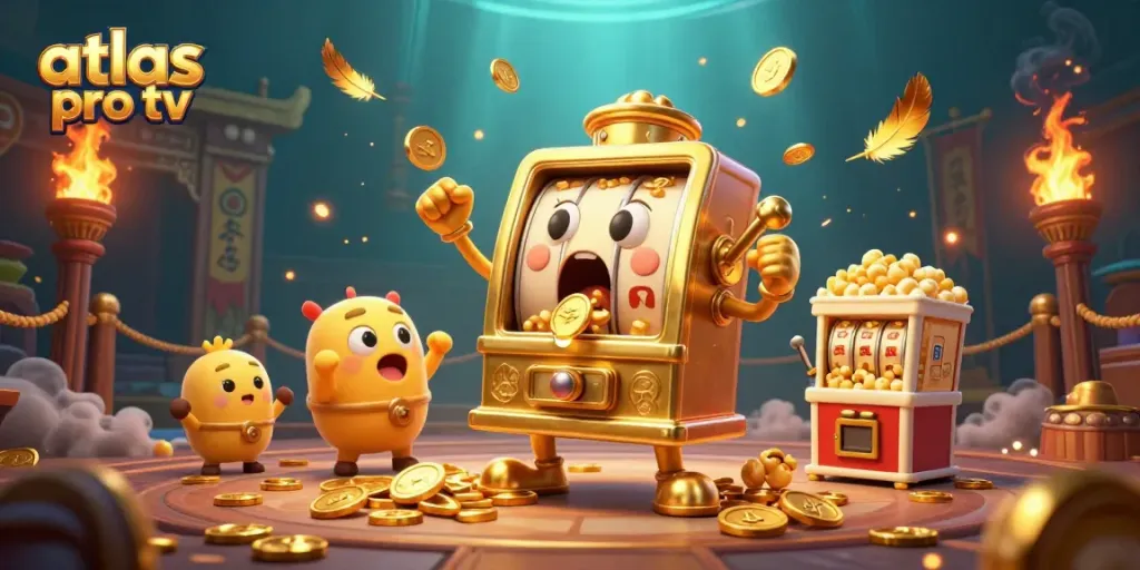 Profitez de l'expérience de jeu atlas pro tv avec le jackpot éclairant des machines à sous dorées.