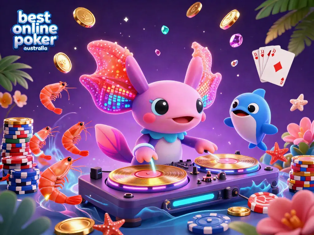 Experience the vibrant world of best online poker australia with a DJ axolotl and lively ocean characters.