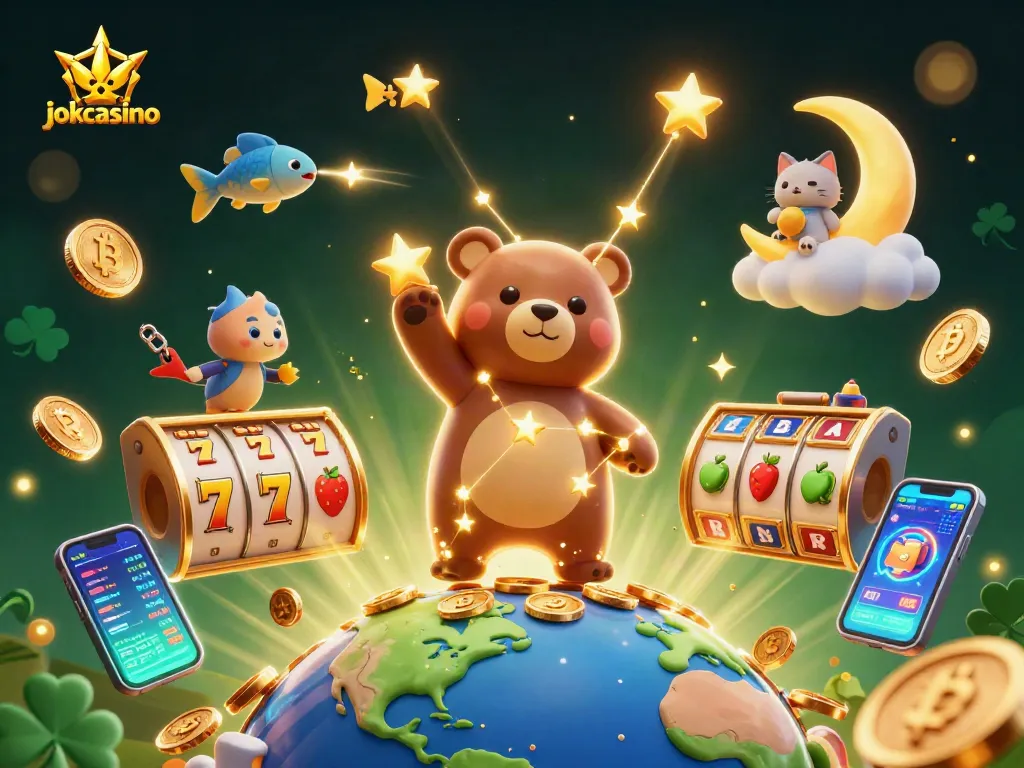 JokaCasino offre des jeux de casino en ligne captivants dans une illustration dynamique et colorée.