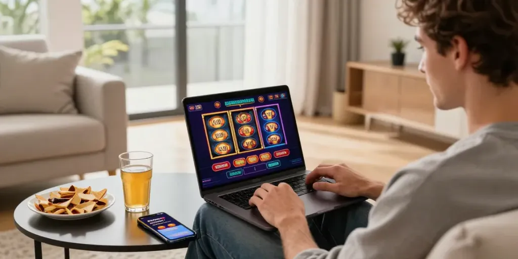 Joueur sur https://studiobarw.com/ profitant de l'expérience de casino en ligne confortable chez soi.